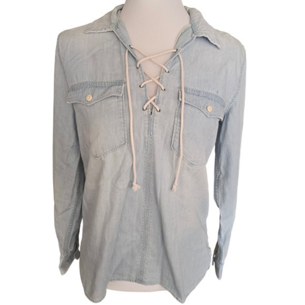 Madewell Chambray Lace Up‎ Shirt Light Wash Cotton Denim Women S
